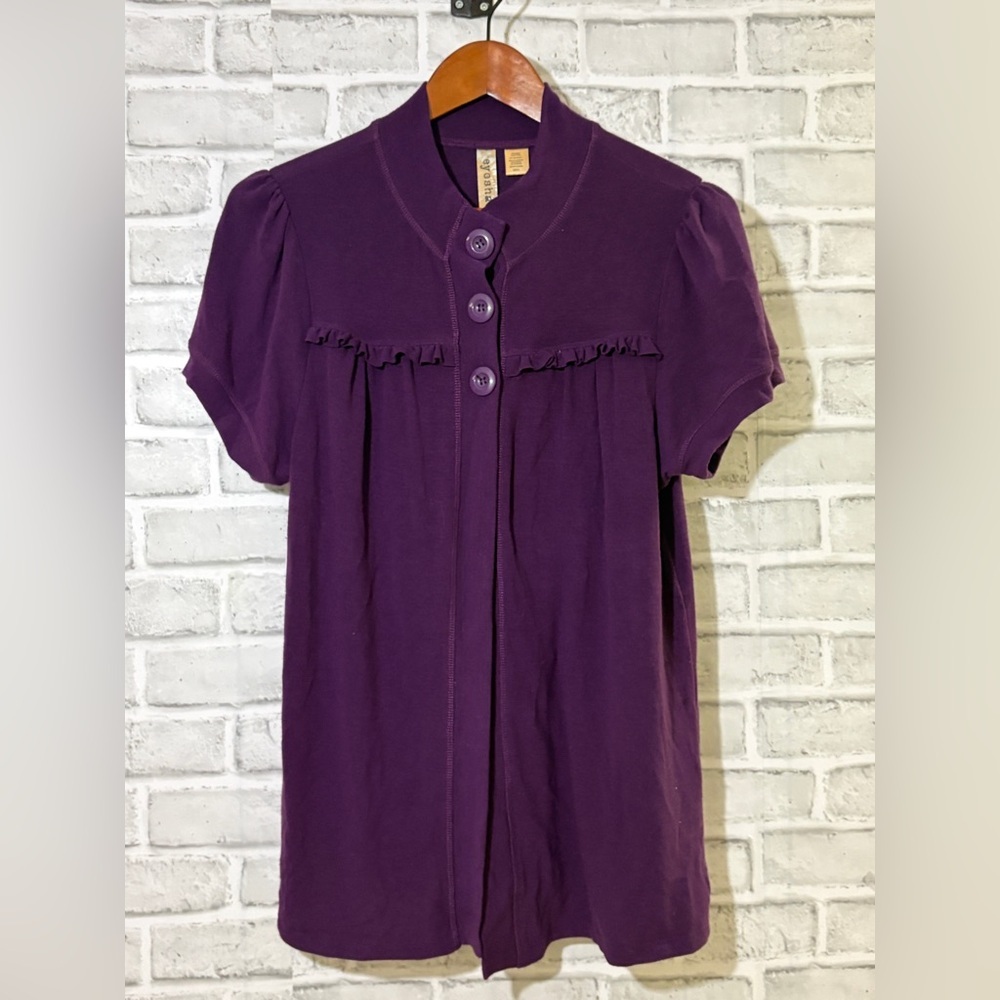 Eyeshadow Rich Purple Blouse with Button Details, open cardigan, size XL